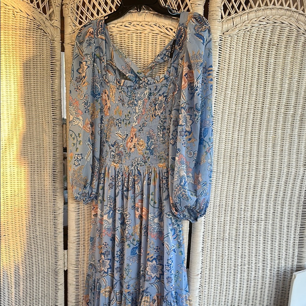 Vici Blue Maxi Dress with Bishop Sleeves and Scoop Neck